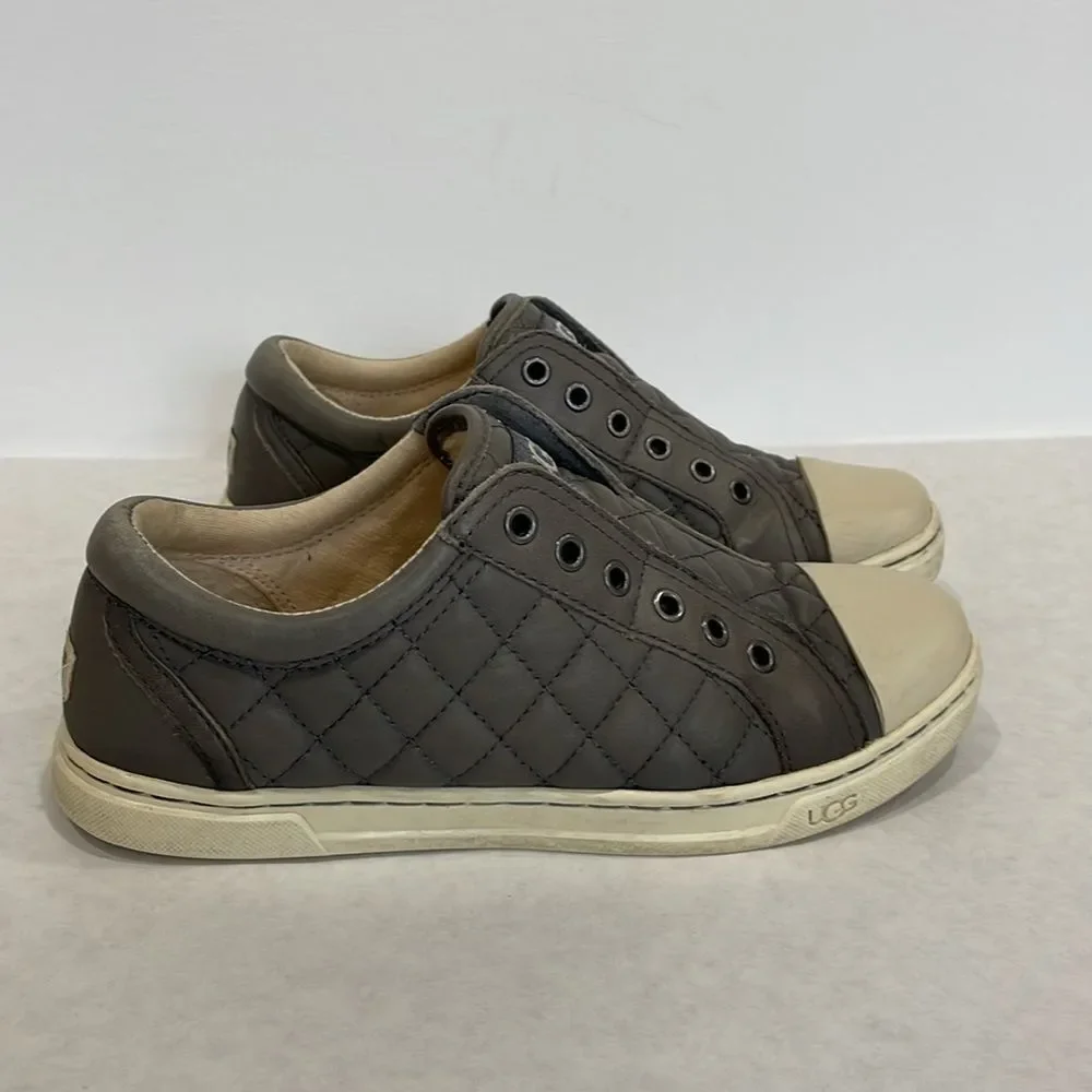 UGG Jemma Quilted Leather Sneakers Womens Size 6 Grey Slip On Low Top Slides